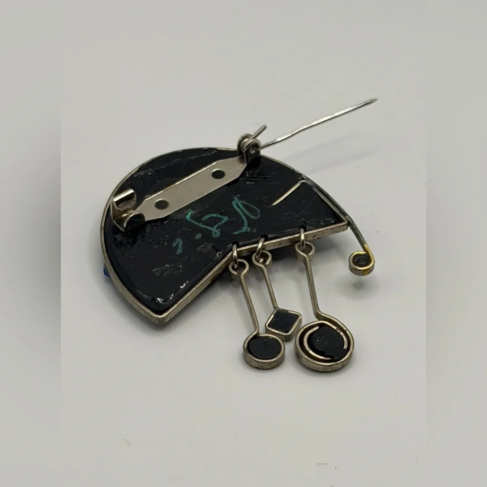 Vintage Artist Signed Handmade Mixed Media Boho Artsy Dangle Brooch Pin